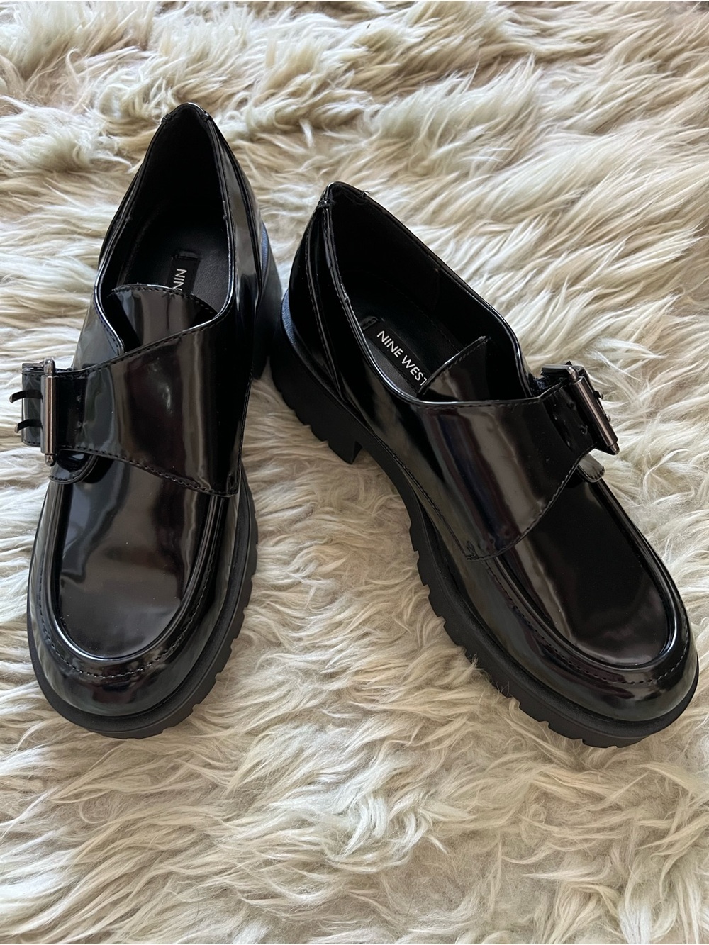 Nine West Black Patent Lug-Soled Loafers